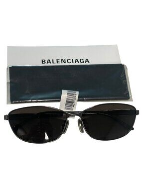 Balenciaga BB0357SA XL Black Metal Frame Sunglasses With Grey Lenses NEW